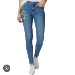 Massimo Dutti Womens Boho Chic Floral Embroidered High Waist Skinny Jeans sz 10
